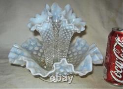 Antique Us Fenton French White Hobnail Opalescent Art Glass Flower Vase Epergne