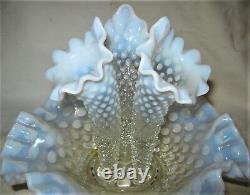 Antique Us Fenton French White Hobnail Opalescent Art Glass Flower Vase Epergne