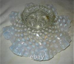 Antique Us Fenton French White Hobnail Opalescent Art Glass Flower Vase Epergne