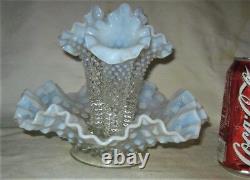 Antique Us Fenton French White Hobnail Opalescent Art Glass Flower Vase Epergne