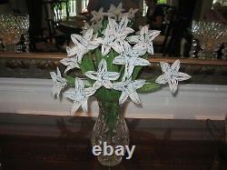 Antique VERY Rare French Glass Bead Flower (12) arrangement in cut glass vase