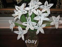 Antique VERY Rare French Glass Bead Flower (12) arrangement in cut glass vase
