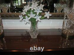 Antique VERY Rare French Glass Bead Flower (12) arrangement in cut glass vase