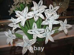 Antique VERY Rare French Glass Bead Flower (12) arrangement in cut glass vase