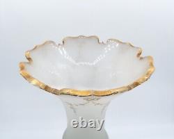 Antique Victorian European Hand Enameled Opaline Satin Glass Vase Teal Gold 10