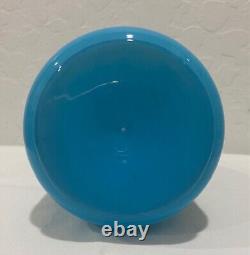 Antique Victorian French Blue Opaline Enameled Glass Floral Vase 7 3/4