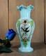 Antique Victorian French Blue Opaline Glass Enameled Hand Painted Vase