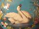 Antique Victorian French Blue Opaline Glass Vase With Enamel Painted Swan Scene