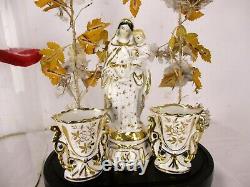 Antique Victorian French Bridal Wedding Dome Vieux Paris Madonna Fan Flair Vases