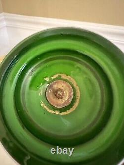 Antique /Vintage French Sevre Style Hand Painted Floral Green Glass Vase