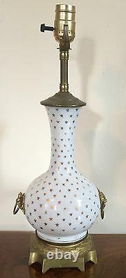 Antique White & Gold Opaline Glass Vase as Lamp Gilt Bronze Mounts Lion Mask