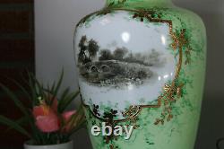 Antique art nouveau french opaline glass vases set landscape decors