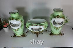 Antique art nouveau french opaline glass vases set landscape decors