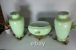 Antique art nouveau french opaline glass vases set landscape decors