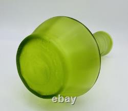 Antique c. 1880 French ACID ETCHED GREEN GLASS VASE WITH CHERRIES ETCHED