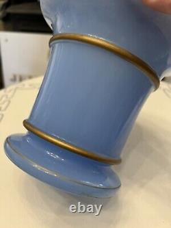 Antique french Blue opaline glass gilt Gold Rim vase