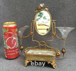 Antique french Napoleon III bronze table mirror 19th century glass vases jewelry