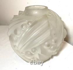 Antique frosted French Art Deco glass spherical modernist modern vase cubist