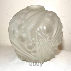 Antique frosted French Art Deco glass spherical modernist modern vase cubist