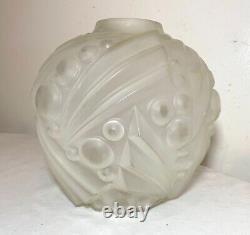 Antique frosted French Art Deco glass spherical modernist modern vase cubist