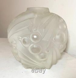 Antique frosted French Art Deco glass spherical modernist modern vase cubist