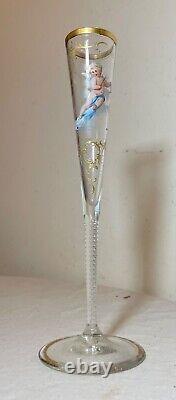 Antique handmade gold gilded enameled glass crystal cherub putti French bud vase