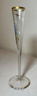 Antique handmade gold gilded enameled glass crystal cherub putti French bud vase