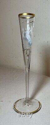 Antique handmade gold gilded enameled glass crystal cherub putti French bud vase
