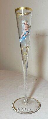 Antique handmade gold gilded enameled glass crystal cherub putti French bud vase