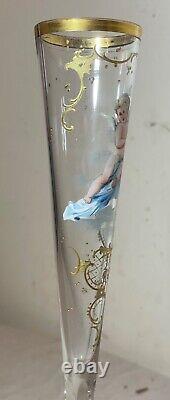 Antique handmade gold gilded enameled glass crystal cherub putti French bud vase