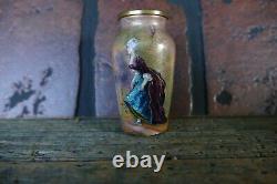 Antique miniature enamel hand painted French art glass vase 1870 signed Leroy
