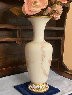 Antique tall French Opaline Glass Vase with cherubs or putti