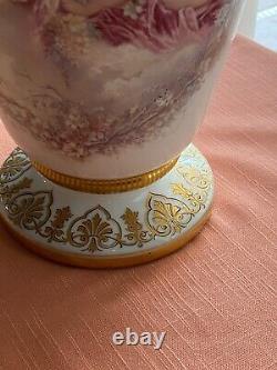 Antique tall French Opaline Glass Vase with cherubs or putti