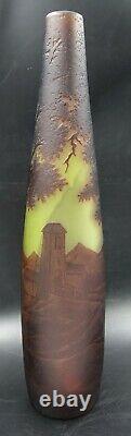 Antiuqe French Art Nouveau Richard Cameo Glass Flower Vase Forest Scene