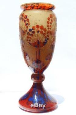 Art Deco Charles Schneider Le Verre Francais Ombelles Glass Vase Signed France