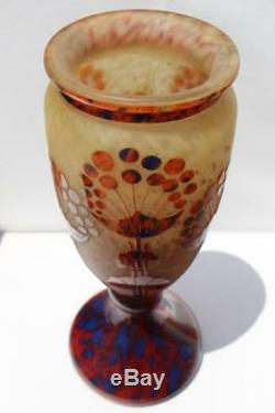 Art Deco Charles Schneider Le Verre Francais Ombelles Glass Vase Signed France
