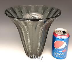 Art Deco DAUM NANCY France Signed French Acid Etched Charcoal Gray Glass 8 Vase