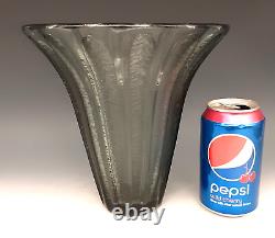 Art Deco DAUM NANCY France Signed French Acid Etched Charcoal Gray Glass 8 Vase