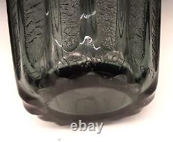 Art Deco DAUM NANCY France Signed French Acid Etched Charcoal Gray Glass 8 Vase