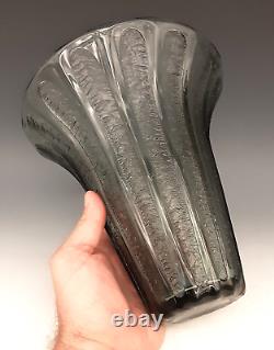 Art Deco DAUM NANCY France Signed French Acid Etched Charcoal Gray Glass 8 Vase