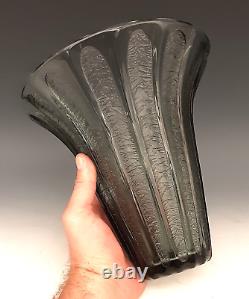 Art Deco DAUM NANCY France Signed French Acid Etched Charcoal Gray Glass 8 Vase