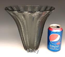 Art Deco DAUM NANCY France Signed French Acid Etched Charcoal Gray Glass 8 Vase