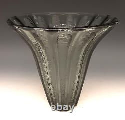 Art Deco DAUM NANCY France Signed French Acid Etched Charcoal Gray Glass 8 Vase