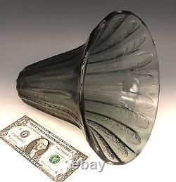 Art Deco DAUM NANCY France Signed French Acid Etched Charcoal Gray Glass 8 Vase