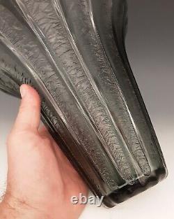 Art Deco DAUM NANCY France Signed French Acid Etched Charcoal Gray Glass 8 Vase