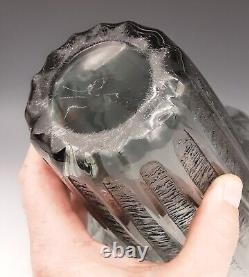 Art Deco DAUM NANCY France Signed French Acid Etched Charcoal Gray Glass 8 Vase