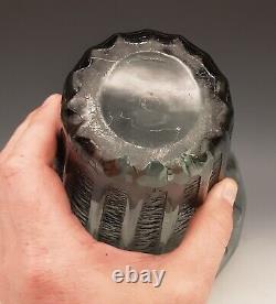Art Deco DAUM NANCY France Signed French Acid Etched Charcoal Gray Glass 8 Vase