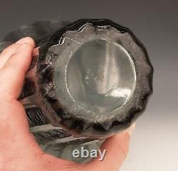 Art Deco DAUM NANCY France Signed French Acid Etched Charcoal Gray Glass 8 Vase
