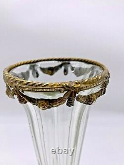 Art Deco French Dore Bronze and Crystal Glass Bird Buttress Vase