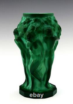 Art Deco Glass Jade Malachite Nude Ladies Figural Vase 1930' H. Hoffmann